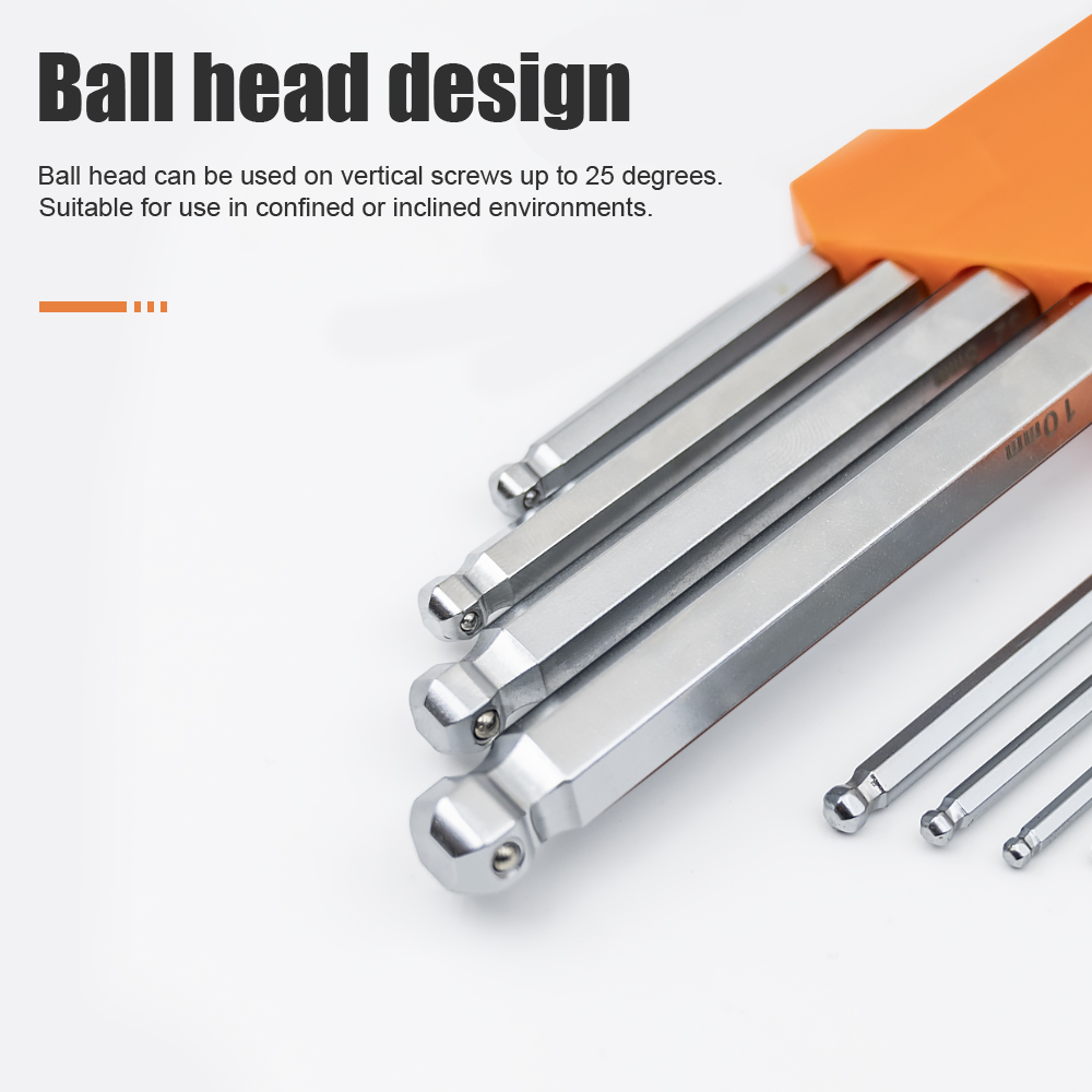 AN-91-109-B 9-piece set of extended ball-end Allen wrenches with steel balls (extended version)