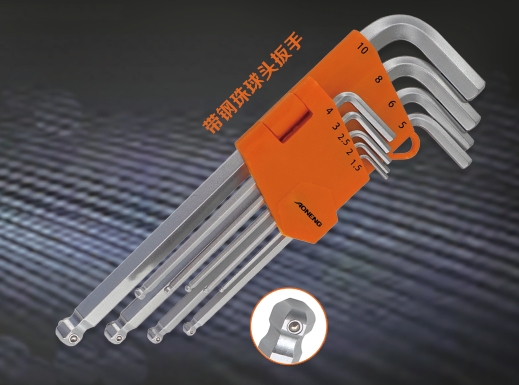 AN-91-009-B 9-piece set of extended ball-end hex wrenches with steel balls (standard model)