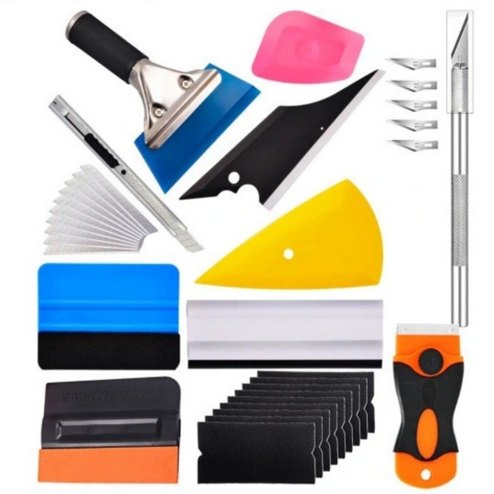 ZYQ25062513-3set  Car window tinting tool kit: edge trimming tool, edge sealing tool, squeegee, color change film trimming tool.