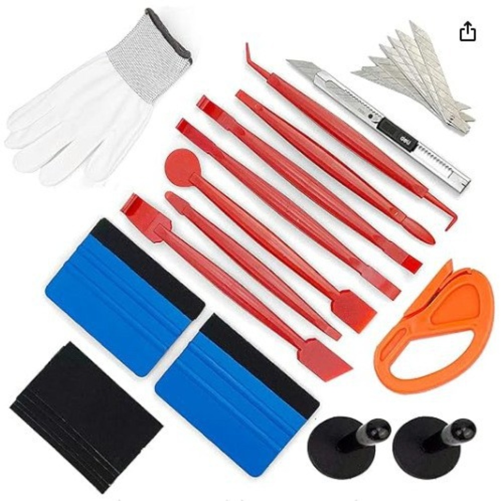 ZYQ25062516-1set  Car window tinting tool kit: A set of tools including a hard squeegee and a soft adhesive squeegee for applying car window tinting film.
